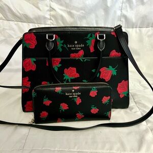 Kate Spade Black and Red Floral Women's Bag Bundle